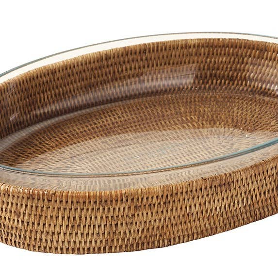 Oval gratin dish Gratinée rattan and Pyrex for wholesale by Pagan