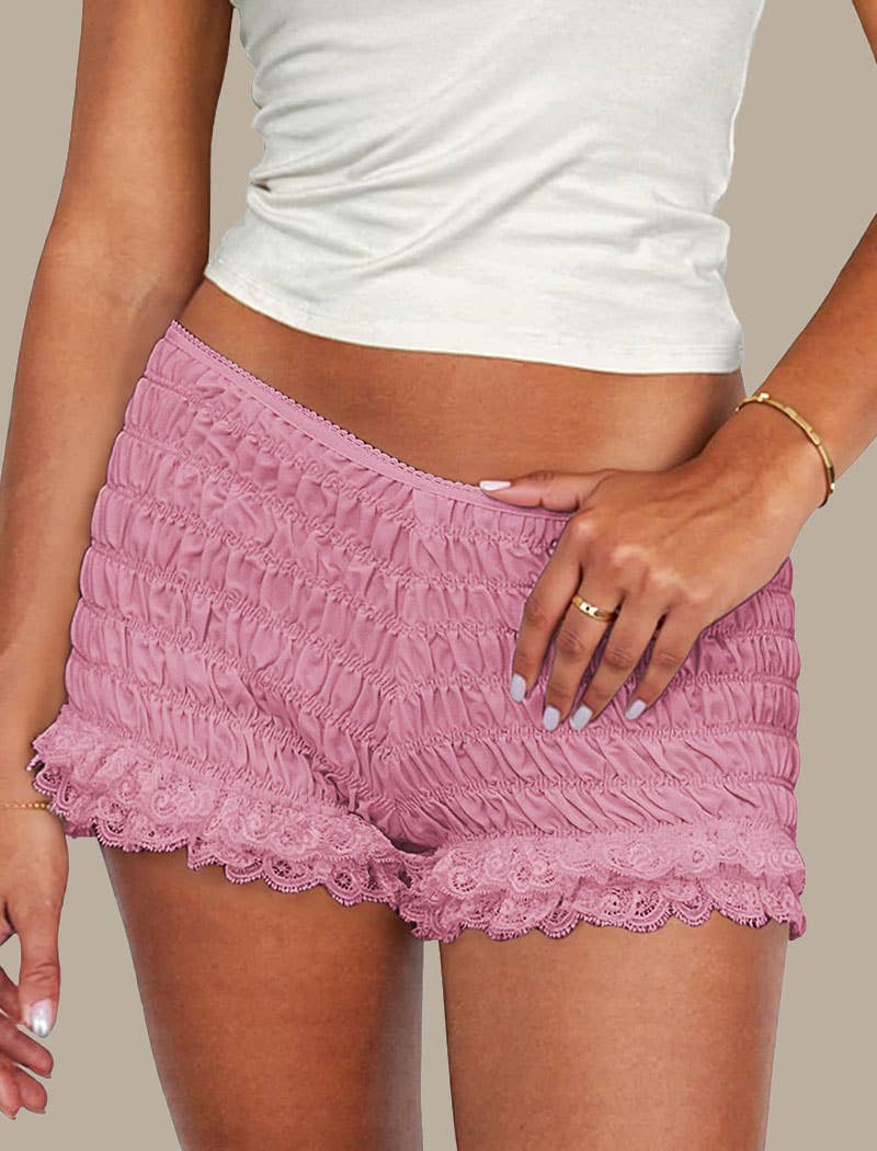 EmberLoom - Vendita all'ingrosso Pantaloncini - Donna - Pantaloncini arricciati con bordo in pizzo per outfit casual.4