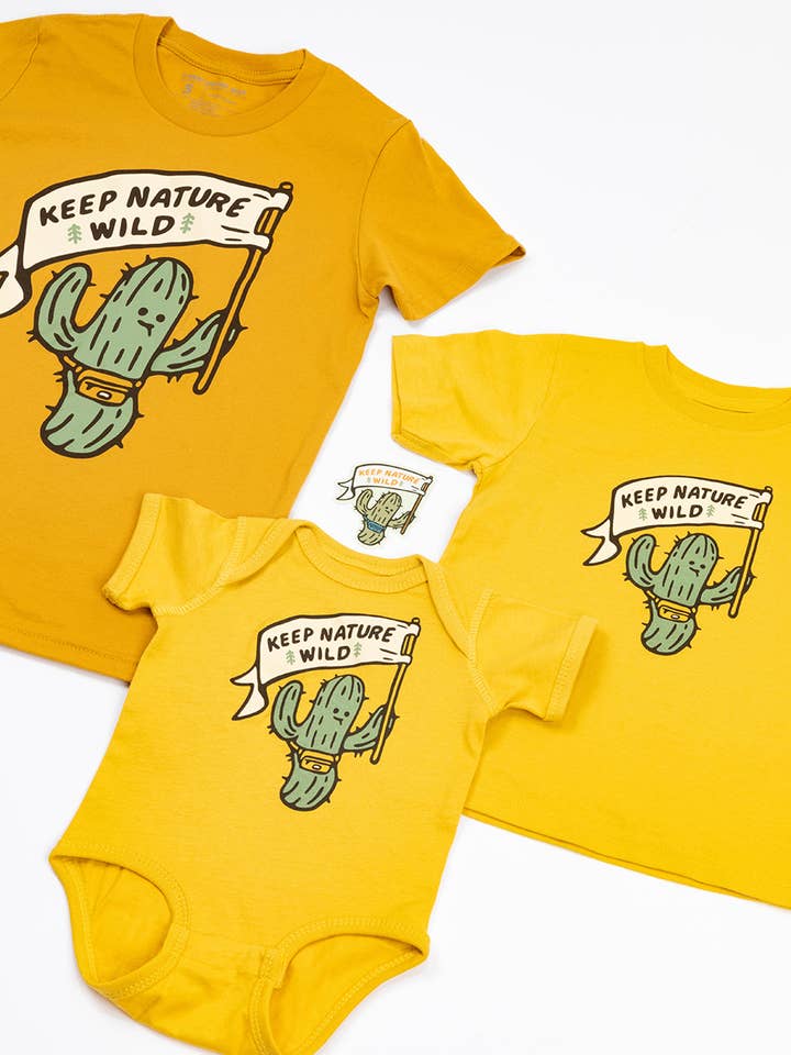Keep Nature Wild - Wholesale Screen Printed T-Shirt - Unisex - Happy Camper Saguaro Toddler Tee | Mustard