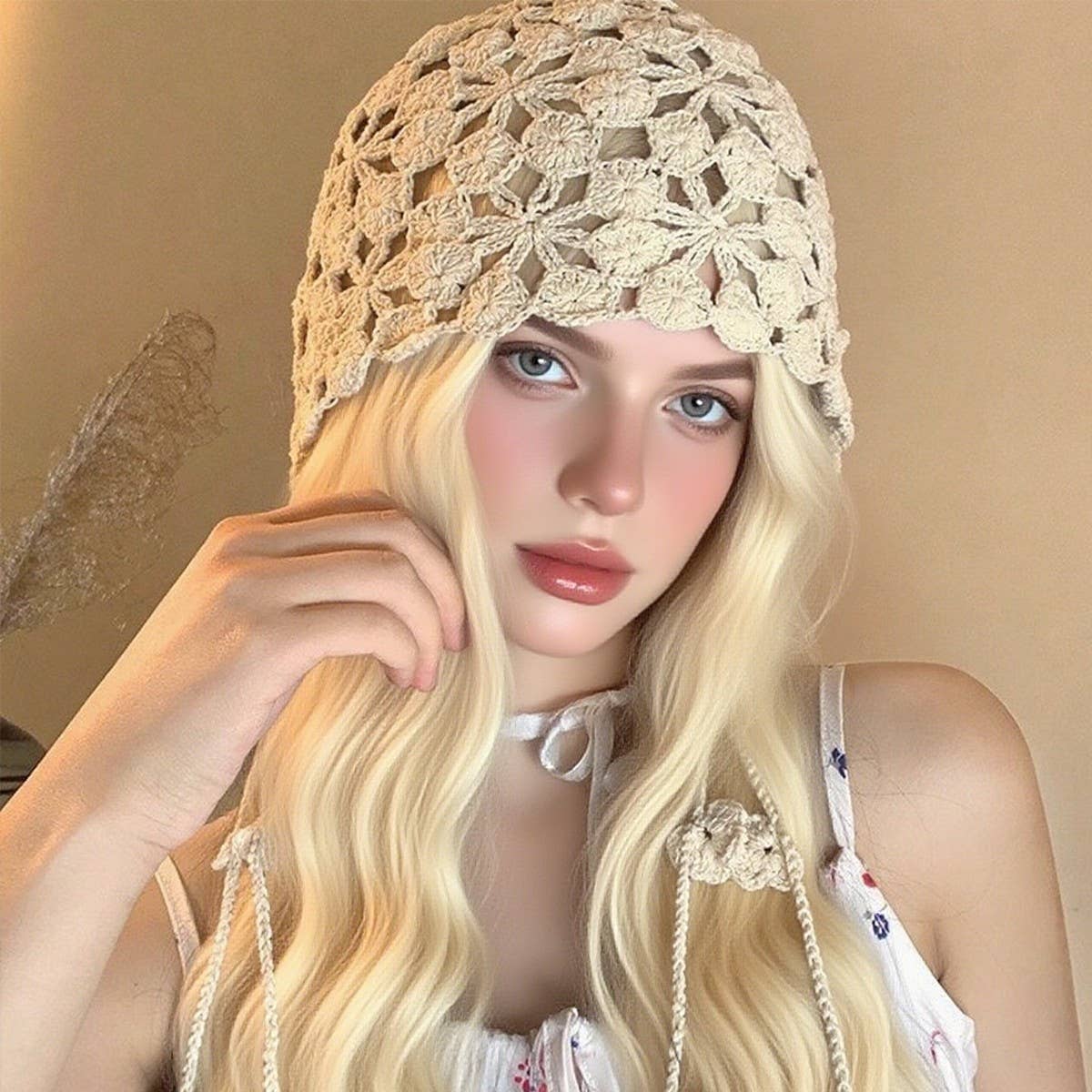 ACCITY - Wholesale Beanie - Women's - Boho Crochet Beanie – Floral Tassel Knit Hat_CWAH043244