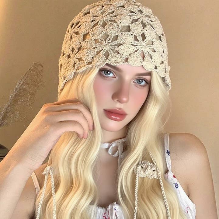 ACCITY - Wholesale Beanie - Women's - Boho Crochet Beanie – Floral Tassel Knit Hat_CWAH043244