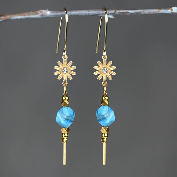 Daisy Flower & Stone Drop Semi Precious Earrings for wholesale by KBD Studio