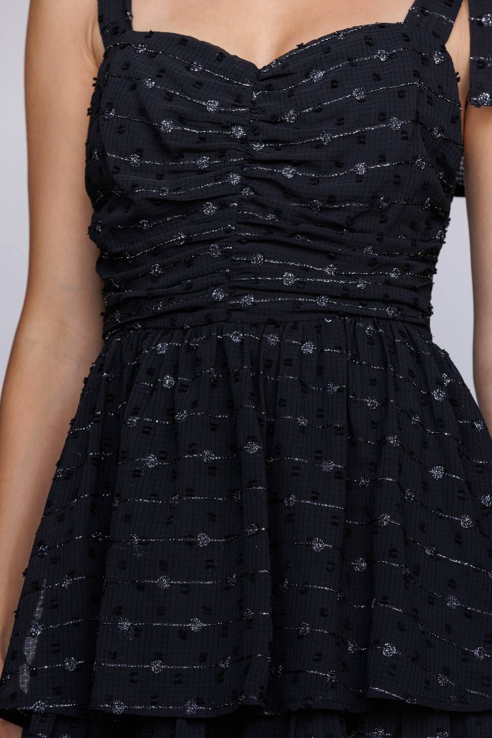 BLACK SILVER JD7776-TIERED RUCHED MIDI DRESS for wholesale on Faire6