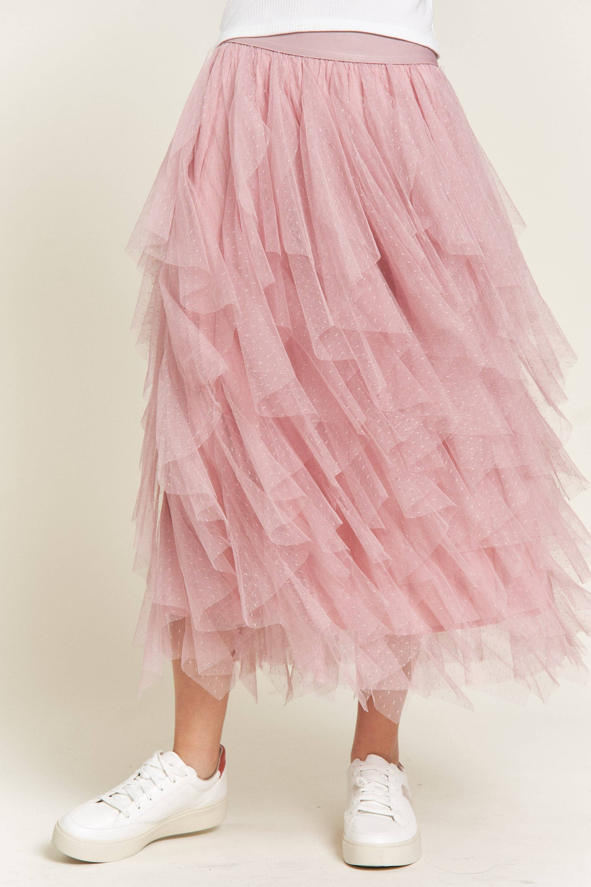 JADE BY JANE - Vendita all'ingrosso Gonna - Donna - Gonna midi a linea A con balze in tulle a pois e fodera12