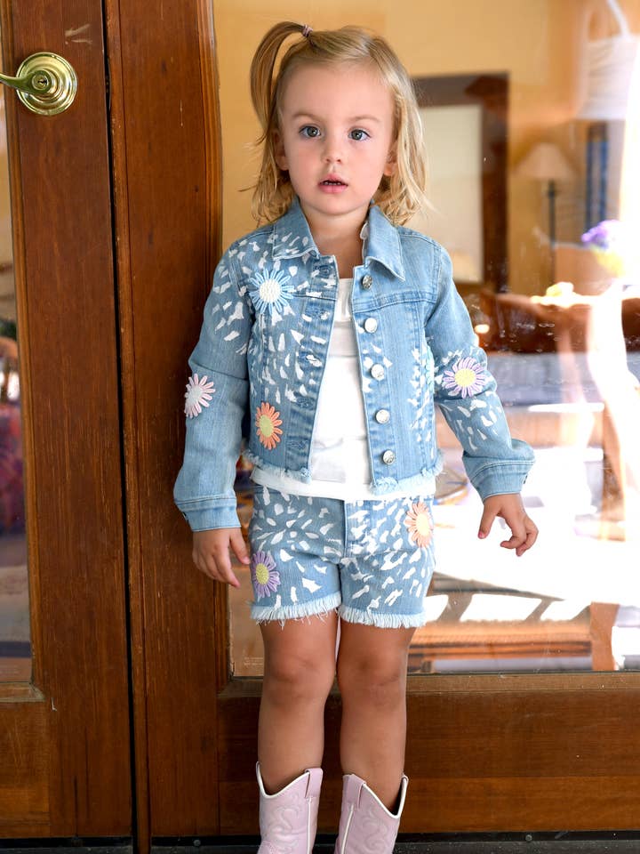 TIE-DYE PRINT DENIM JACKET W/ DAISY TRIM for wholesale by Hannah Banana , Baby Sara