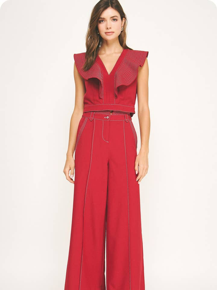 Top Stitch Detail Wide Leg Trousers for wholesale by Strut & Bolt