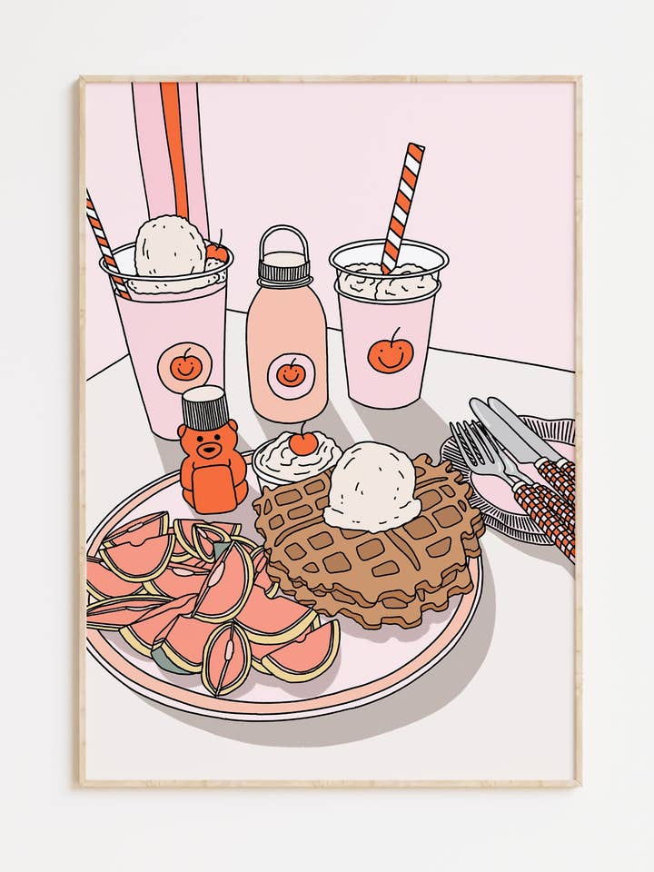 Waffle Breakfast Illustrated Print for wholesale by Tillie Rose Studio