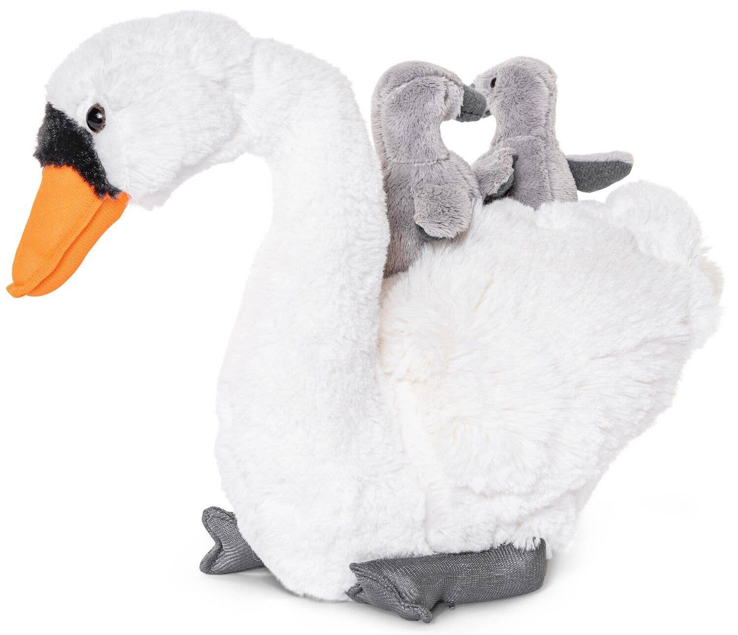 Uni Toys - Vente Peluche – enfant et bébé - Cygne avec ses petits - 24 cm (hauteur) - peluche câline1