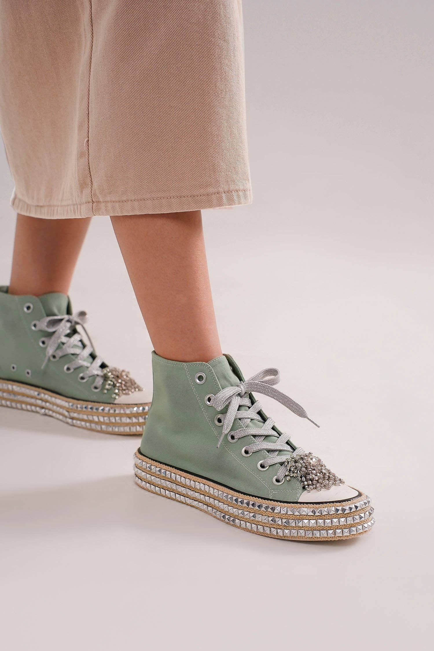 CCOCCI - Wholesale Lifestyle Sneakers - Women's - ASH-01 BEDAZZELED DECOR ROCKSTUD PLATFORM HIGH TOP SNEAKERS42