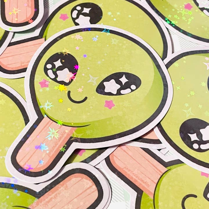 Alien Ice Cream. Holographic Vinyl Sticker. for wholesale by Fox and Brambles