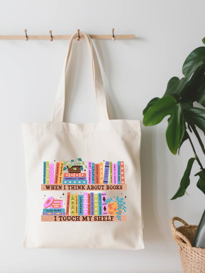 When I Think About Books Small Canvas Tote Bag for wholesale by EnchantingSunshine