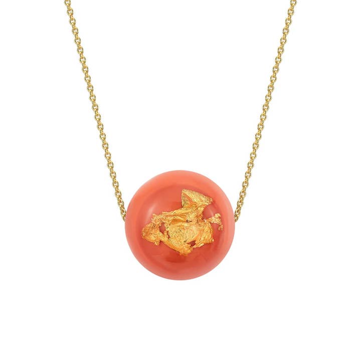 XL Bead Necklace in Living Coral with 24K Gold Leaf for wholesale by Gold & Honey