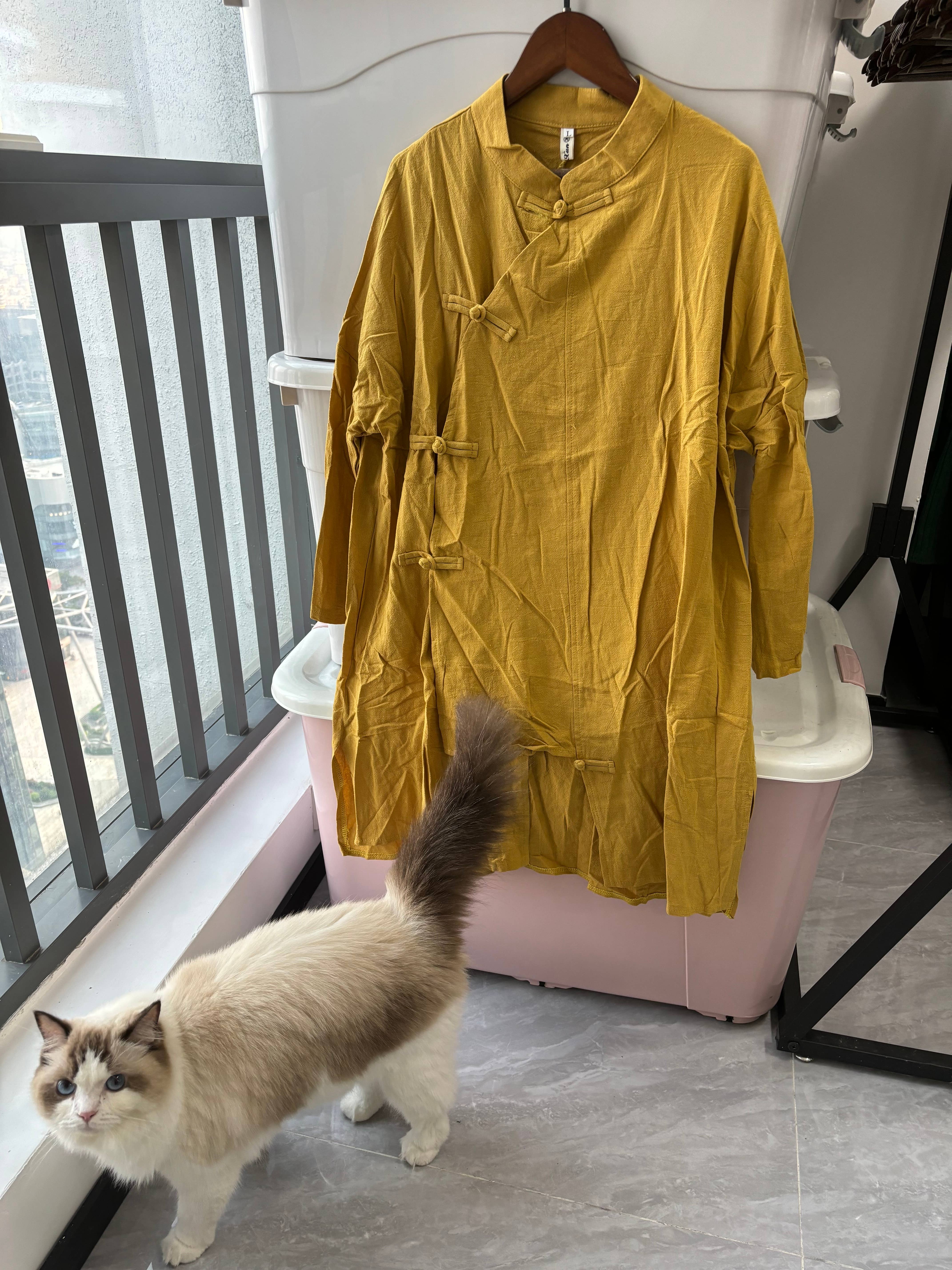 Whisper Mint - Wholesale Dress - Women's - Cotton linen women's literary retro mid-length shirt dress6