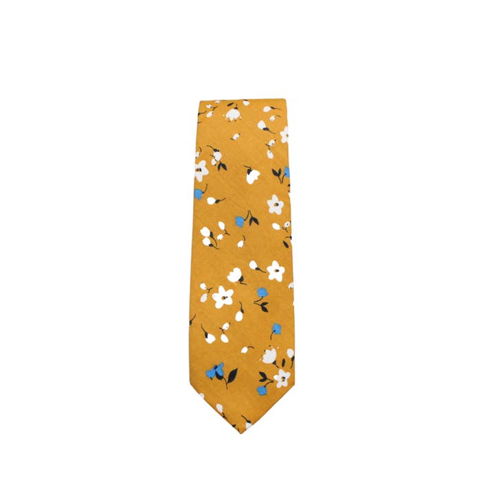 Tie Mood - Wholesale Necktie - Men's - Ember Marigold Yellow Floral Skinny Tie