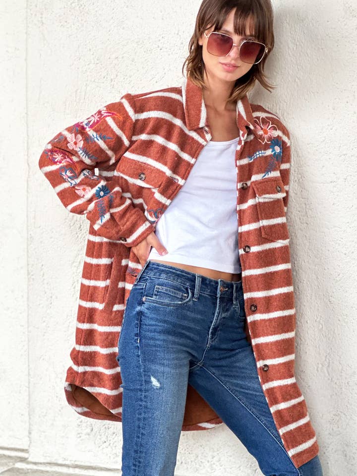 Floral Shirt Jacket - Striped for wholesale by Billy T