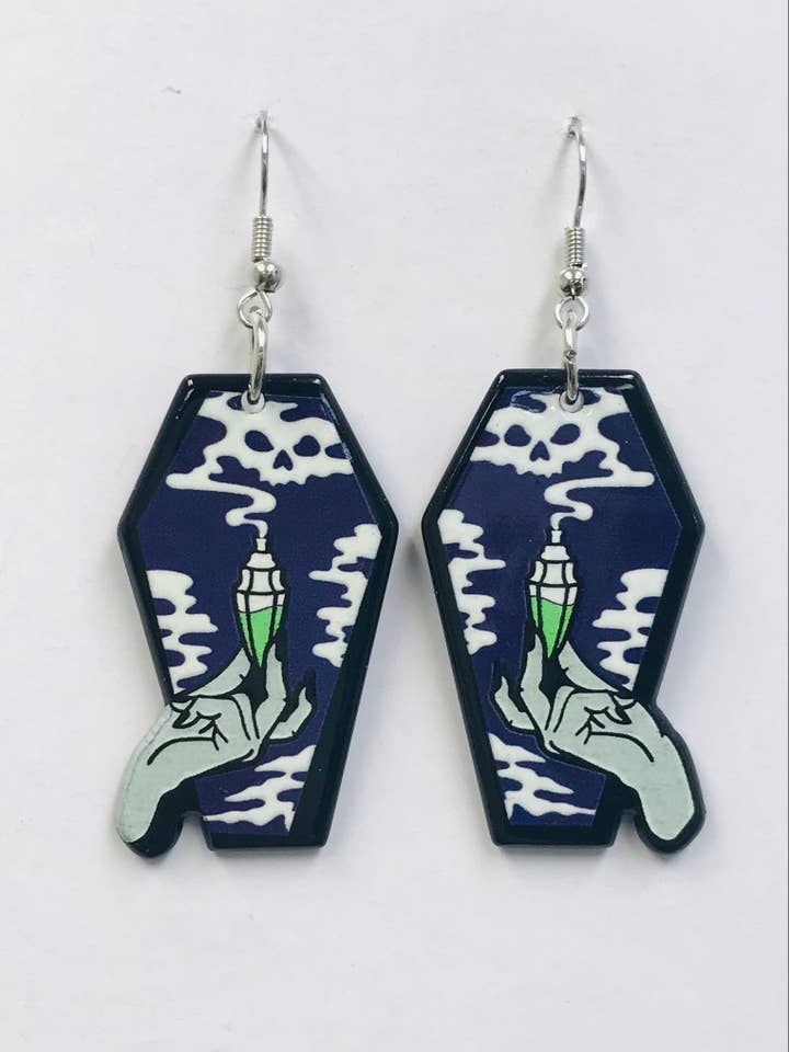 Acrylic Coffin Smoke Earrings Gothic Halloween for wholesale by SimpleNGreat
