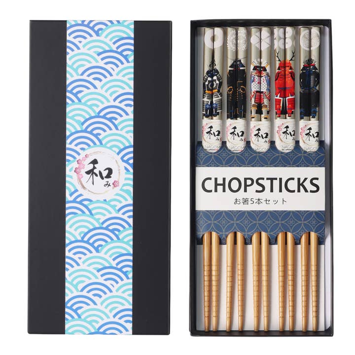5 Piece Chopsticks Set Samurai Gift Box (10/100) for wholesale by Urban Tokyo