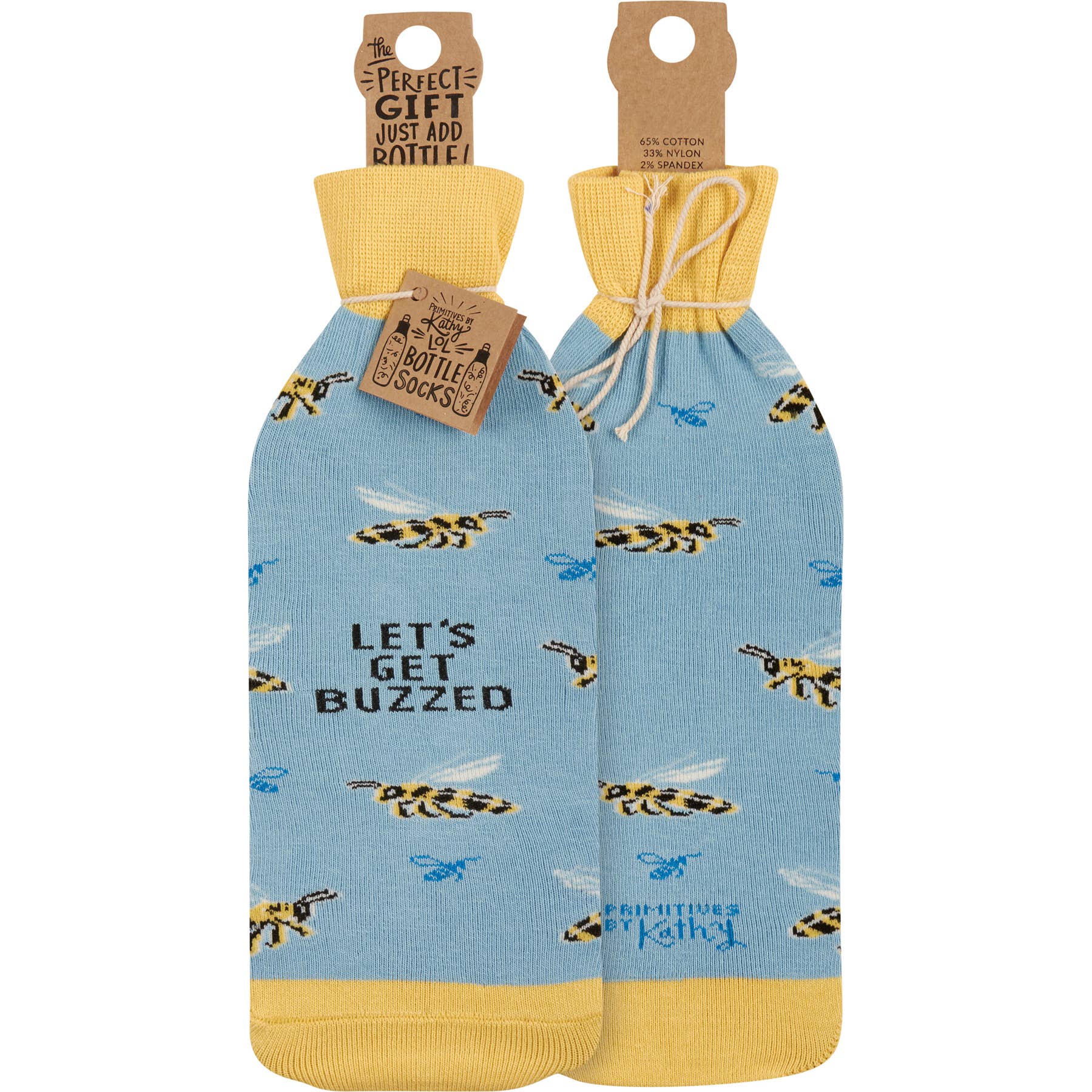 Primitives by Kathy - Wholesale Wine Gift Bag - Let's Get Buzzed Bottle Sock0