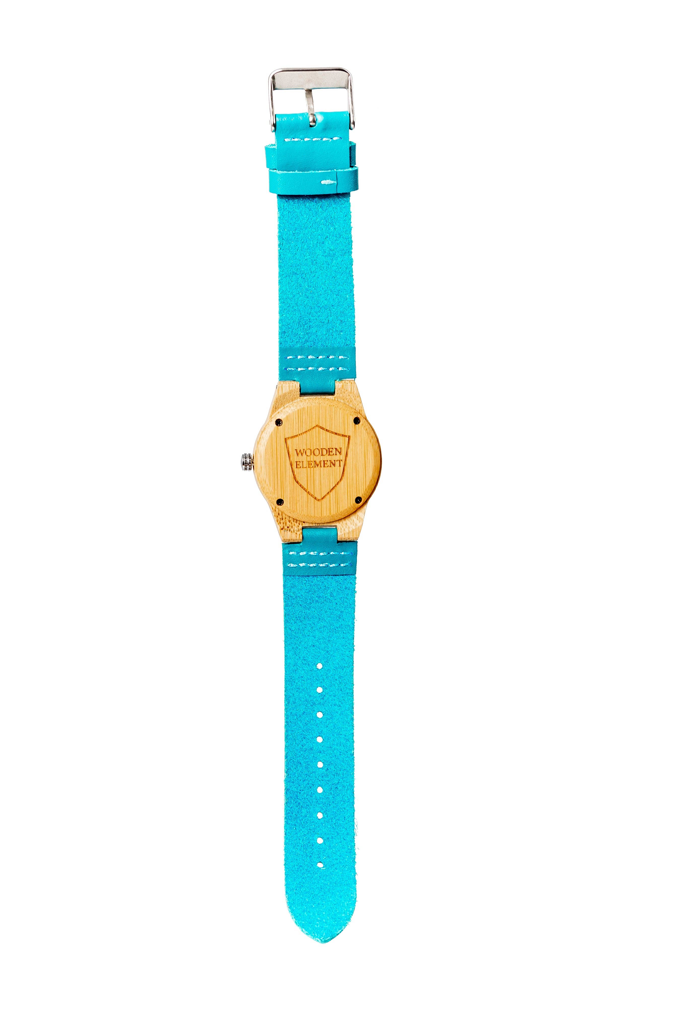 Wooden Element - Vendita all'ingrosso Orologio da polso - Donna - Orologio da polso da donna in legno con quadrante in bambù e cinturino in pelle azzurro turchese1