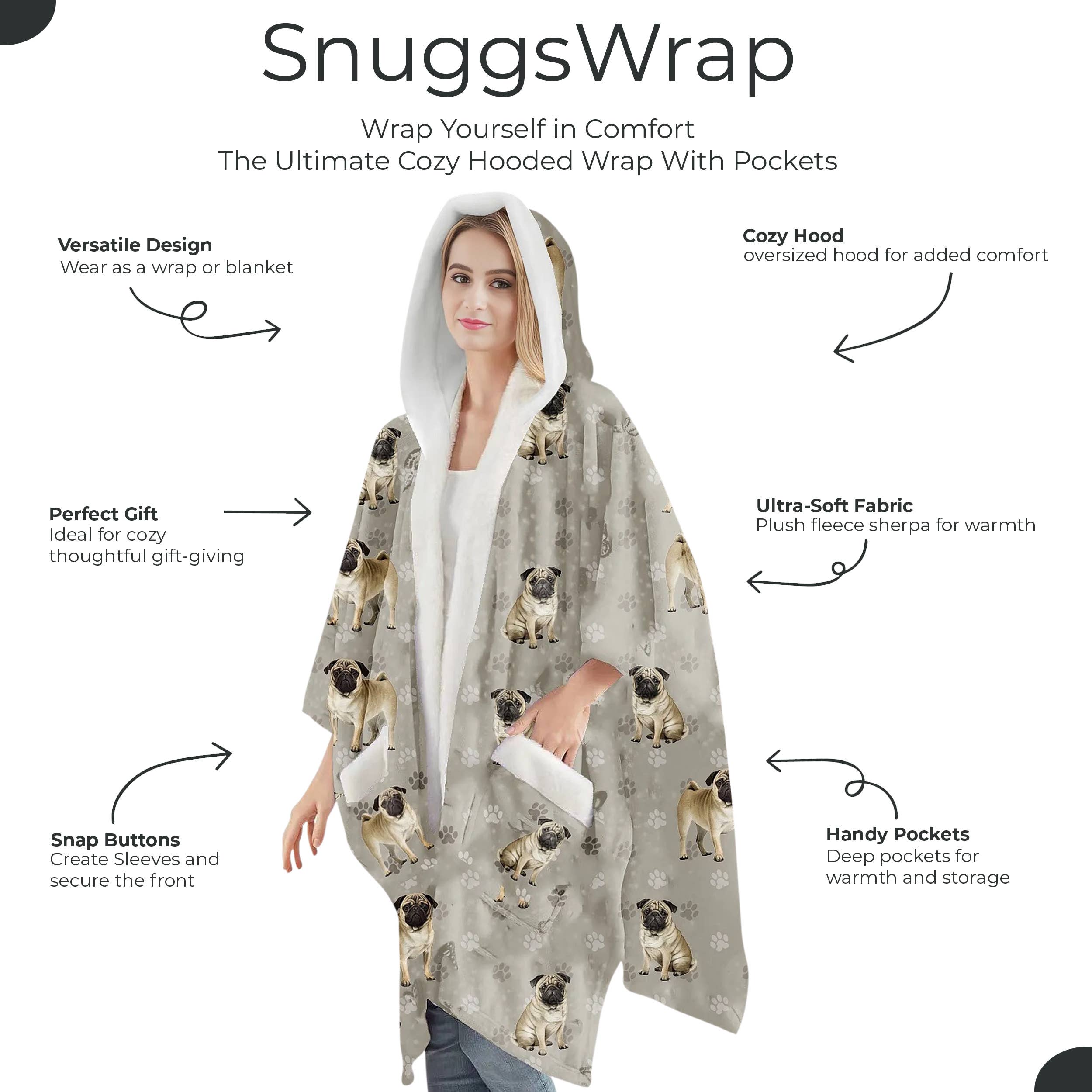 E&S Pets - Vendita all'ingrosso Felpa con cappuccio - Unisex - Pug Snugg Wraps con Cappuccio – Avvolgente in Pile Sherpa Ultra Morbido per Amanti degli Animali Domestici2