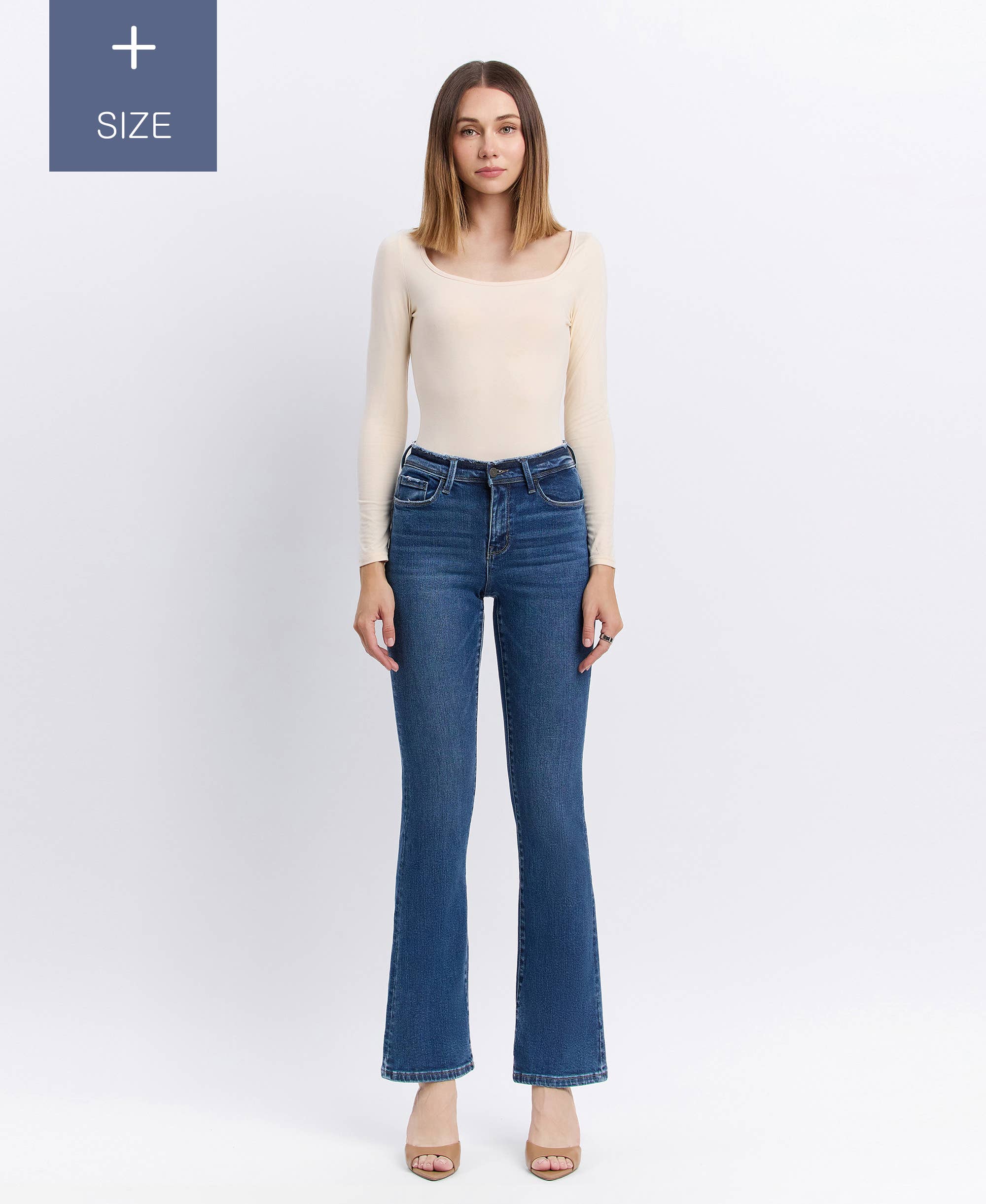 AMETHYST PLUS MID RISE SEAMLESS WAISTBAND BOOTCUT JEANS T6105-P for wholesale on Faire9