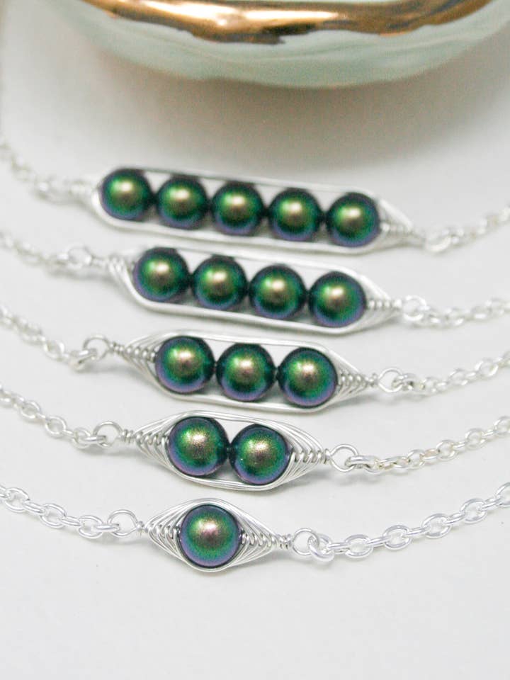 Pea pod bracelet, Peacock peas. for wholesale by Rising Jewelry