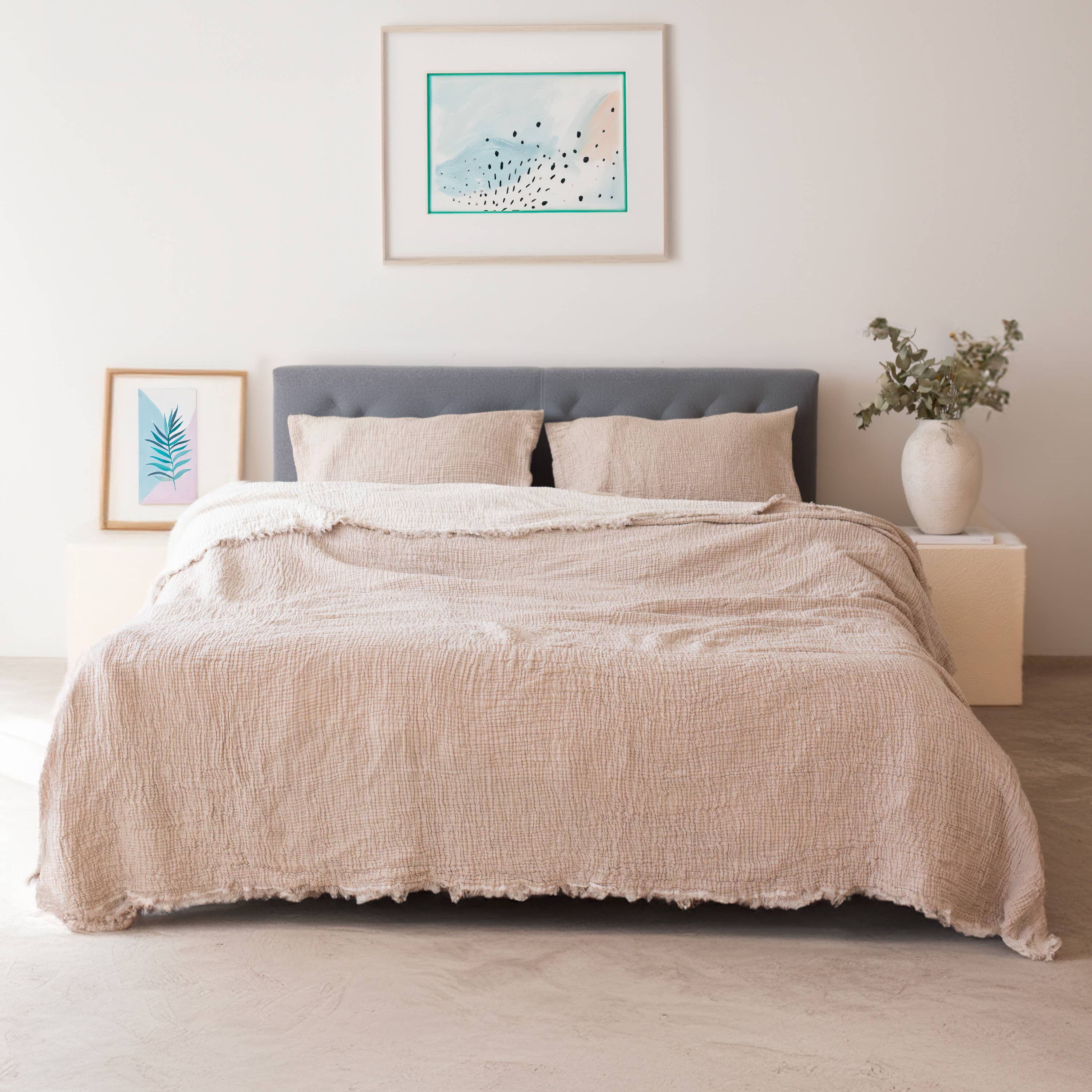 Vivamaison - Vente Plaids - Couvre-lit en mousseline frangé 100 % coton doux, 4 couches premium58