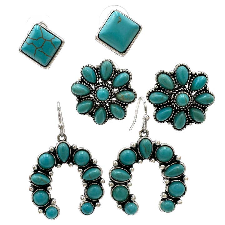 Three Piece Turquoise Western Earrings for wholesale by Lunar Deer