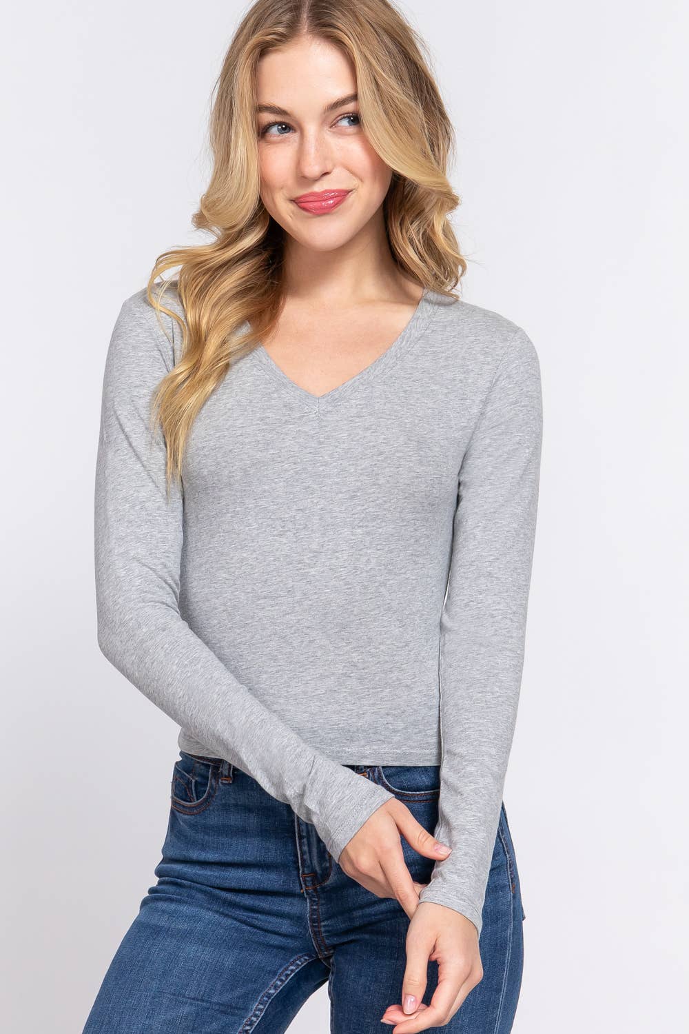 42POPS - Vendita all'ingrosso Top in maglia - Donna - .. TOP CORTO ADERENTE CON SCOLLO A V A MANICA LUNGA SI-249704