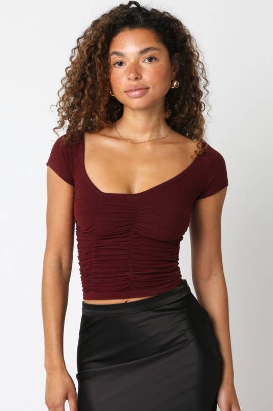 Olivaceous - Venta al por mayor Jersey corto de punto - Mujer - Kimora Top Abierto10