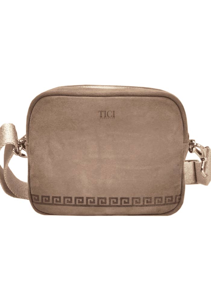 Shoulder bag with Greek pattern - Suede Taupe for wholesale by TICI Handmade