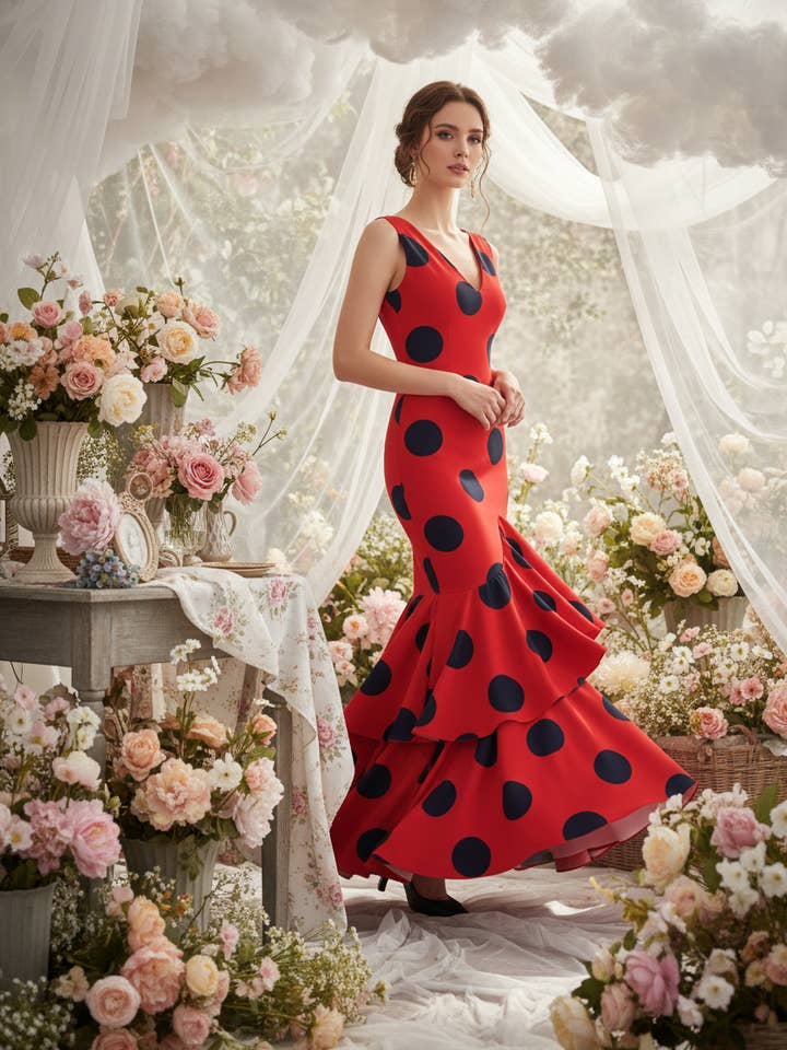 Traje de Flamenca Rojo - Elegancia Moderna | Ref. G0492 para venta al por mayor de EMMA WU DESIGN