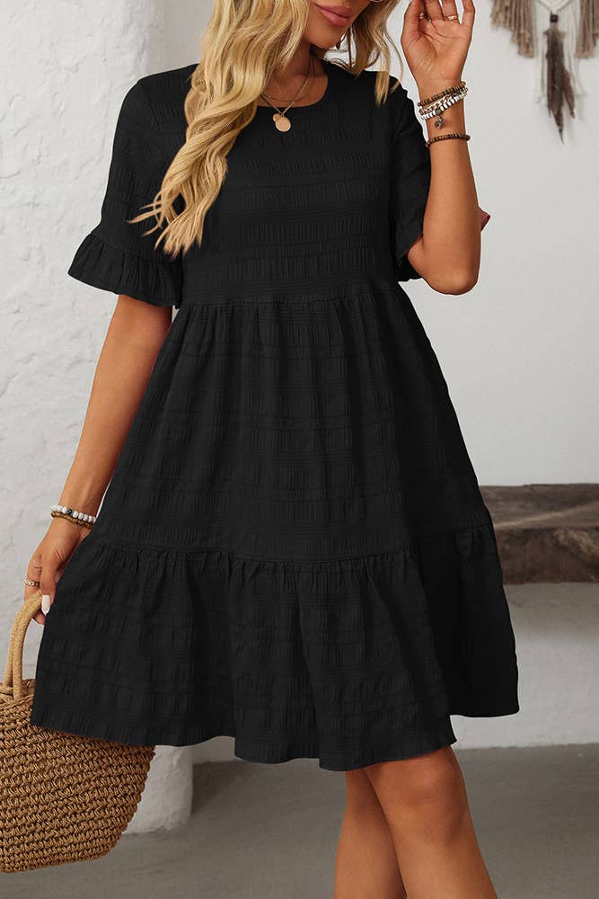 UNISHE – Vestido - Mulher por atacado – Vestido Fluido de Cor Sólida com Manga Curta Solta MD1612