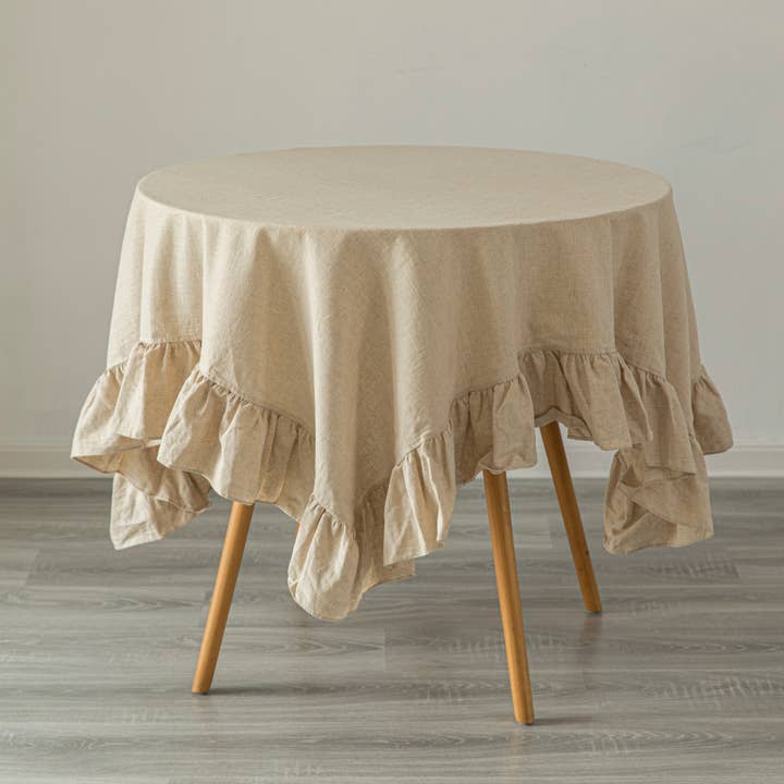 Quickway Imports - Wholesale Tablecloth - Deerlux 100% Pure Linen Washable Tablecloth with Ruffle Trim6