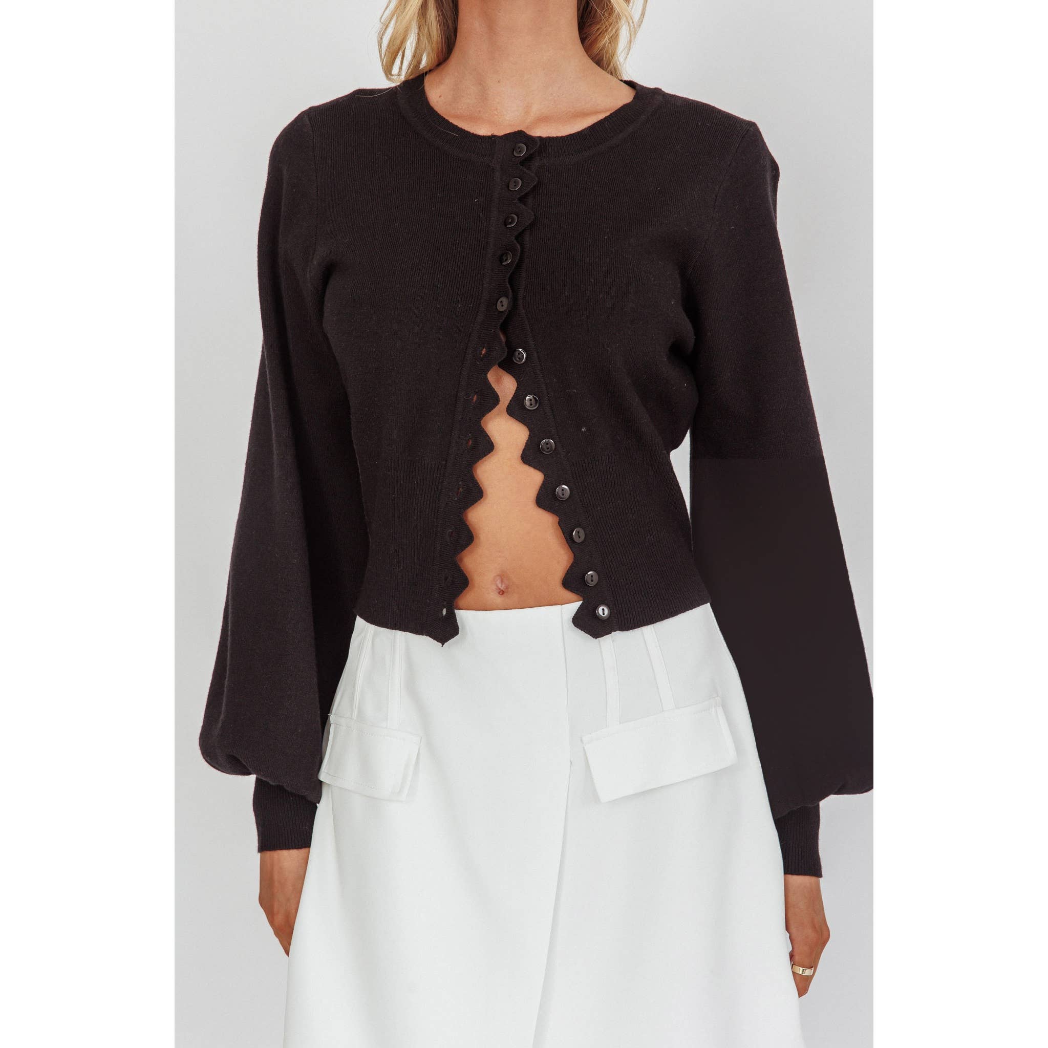 BLACK ROUND NECK CARDIGAN / BR0288H for wholesale on Faire2