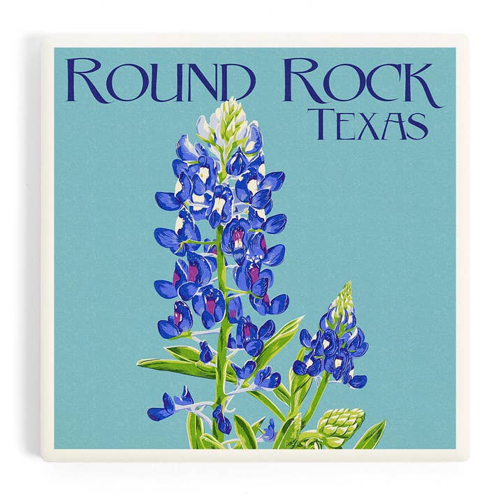 Lantern Press - Wholesale Coasters - CERAMIC COASTER Round Rock, Texas, Bluebonnet