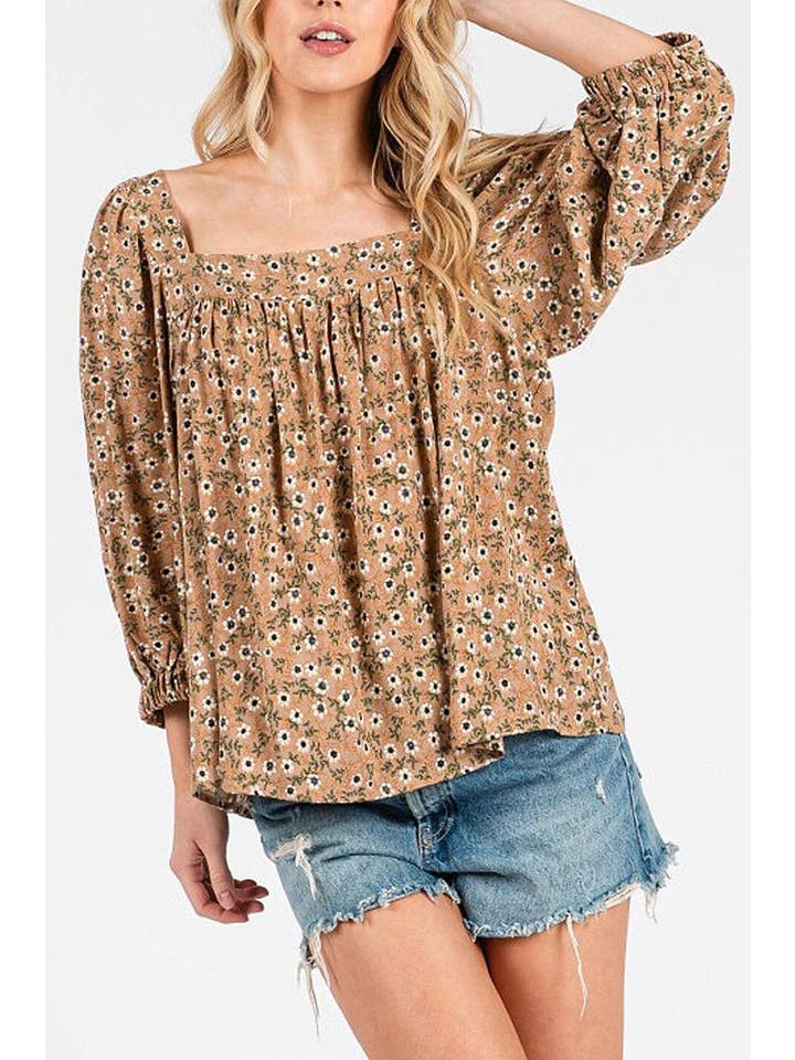 ROUSSEAU - Wholesale Blouse - Women's - 3/4 SLEEVE SQUARE NECK FLORAL TUNIC BLOUSE5