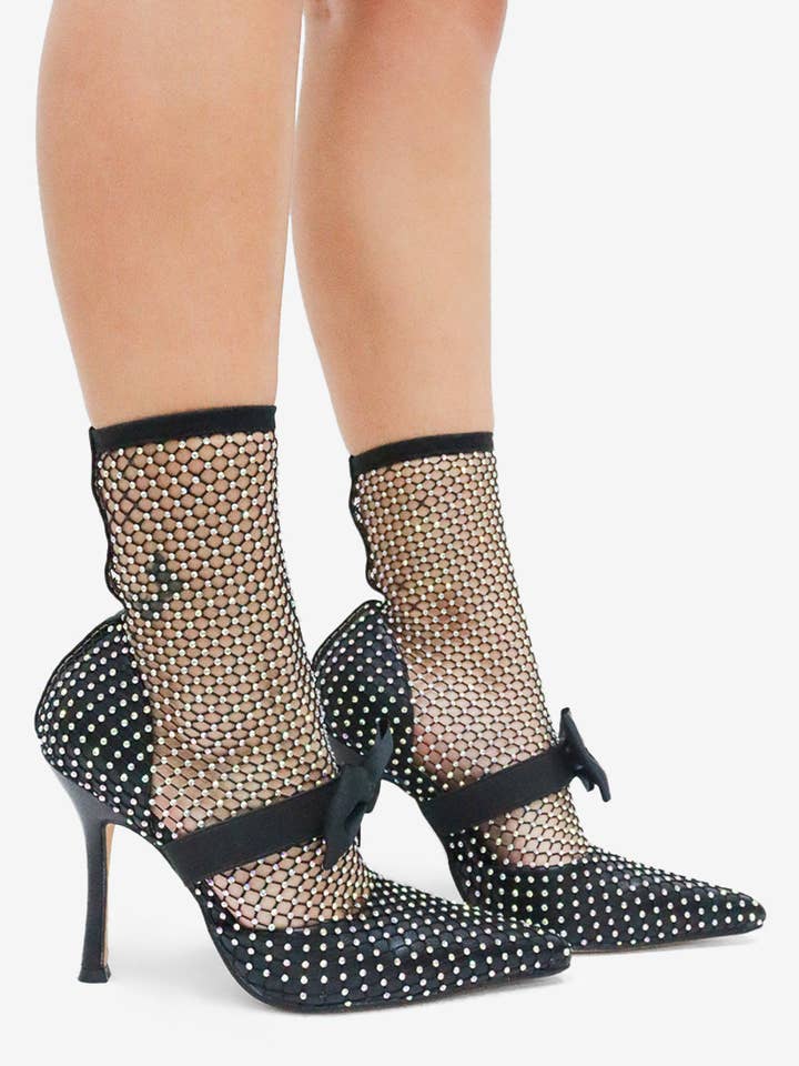 Lemonade Shoes - Wholesale High Heels - Women's - GAZILLION - Rhinestone Mesh Heels w/ Bow 3