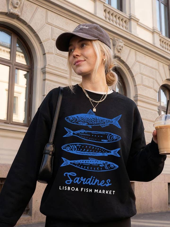 Sardines Fish Market Graphic Sweatshirt for wholesale by Pink Irene Wholesale