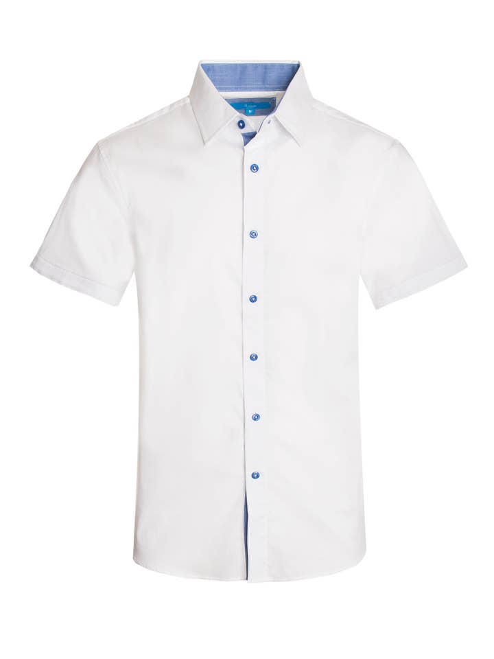 3020 Vit Solid Bomull S/S Skjorta för wholesale av Perruzo