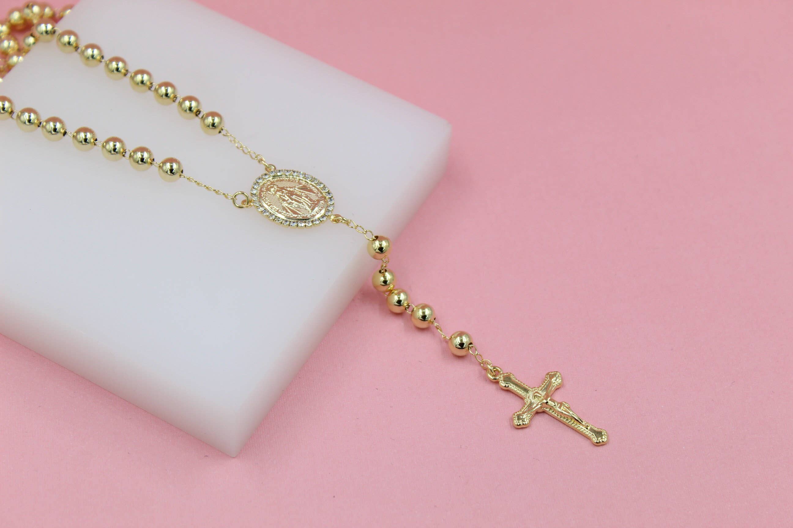 MIA Jewelry – wholesale Bönehalsband – 18K Guld Rosenkrans - Med Milagros Charm0