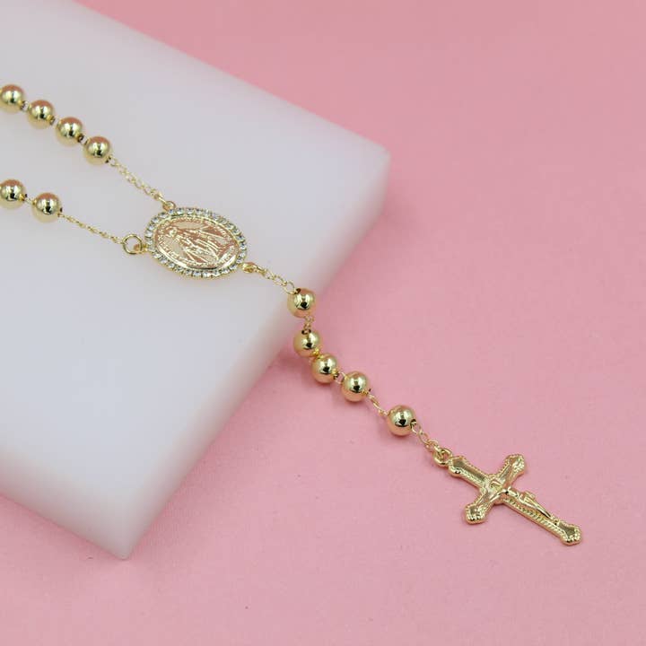 MIA Jewelry – wholesale Bönehalsband – 18K Guld Rosenkrans - Med Milagros Charm