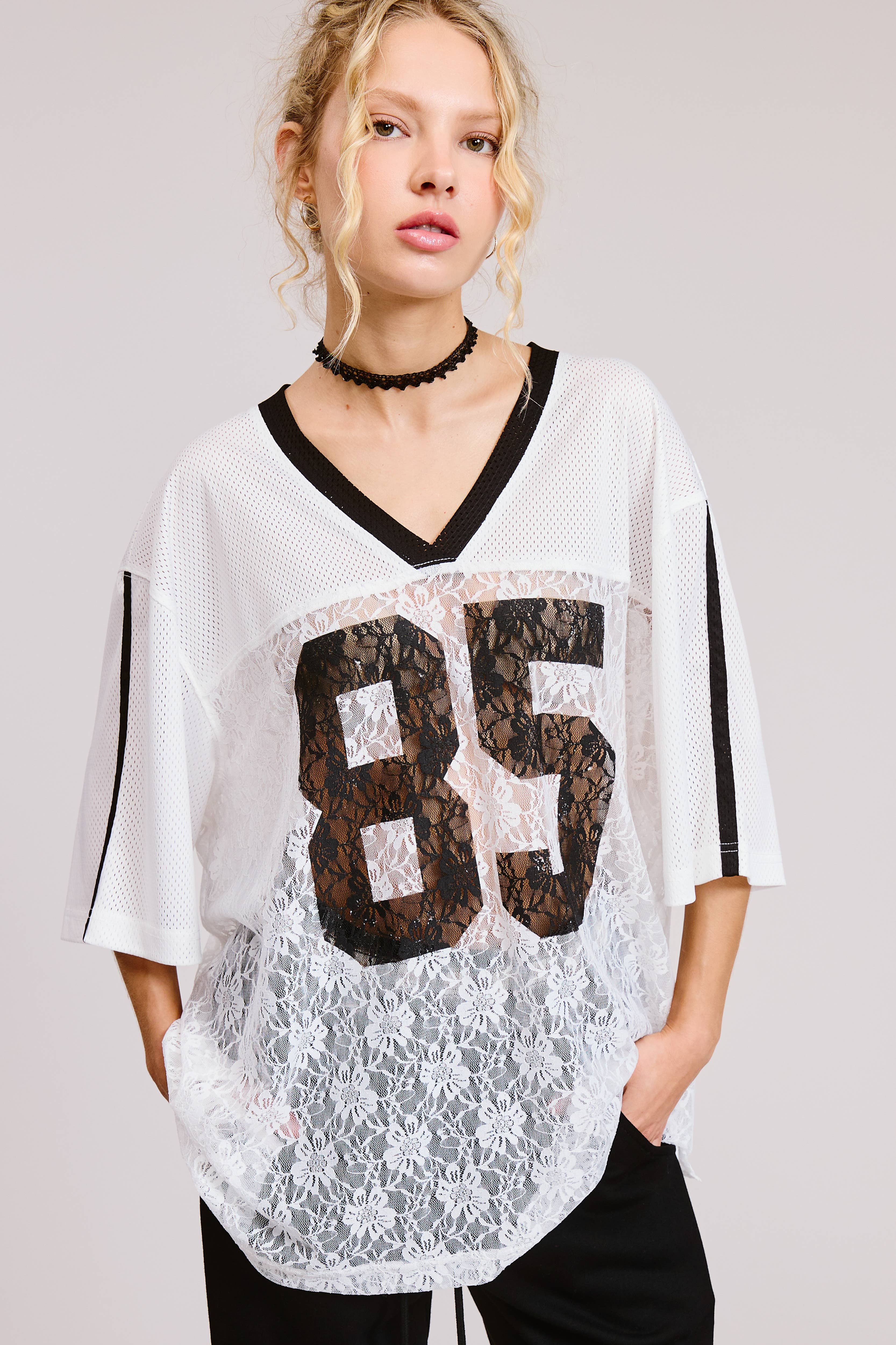 Mimosa - Wholesale T-Shirt (Graphic) - Women's - 85 Graphic Jersey Top with Lace Contrast8