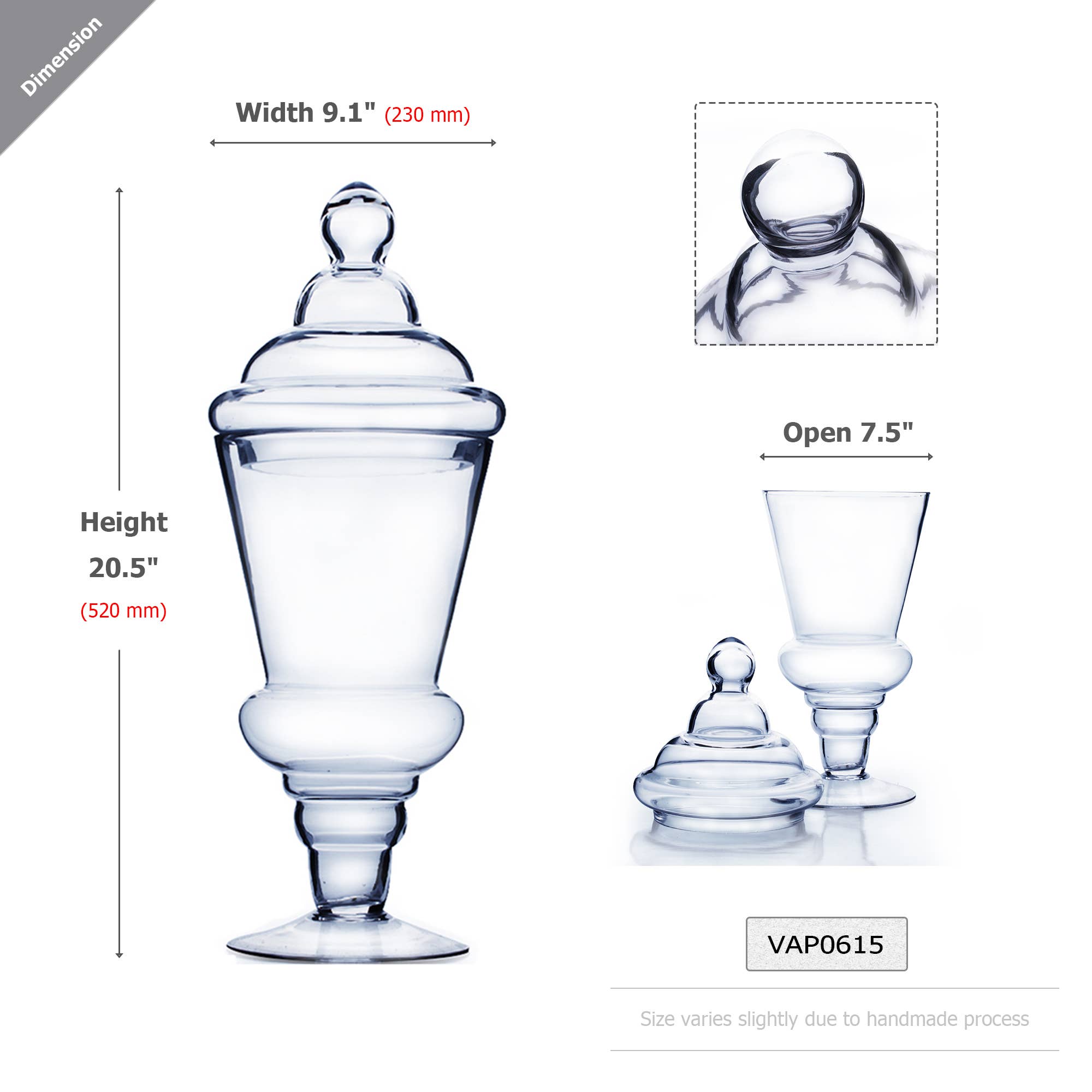 WGV International - Wholesale Apothecary Jar - WGV Large Pedestal Apothecary / Candy Jar With Lid - 20.5"H4