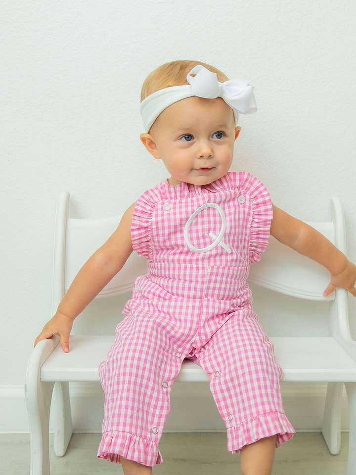 Combilong à volants pour filles - VICHY ROSE pour la vente par Love That Cotton