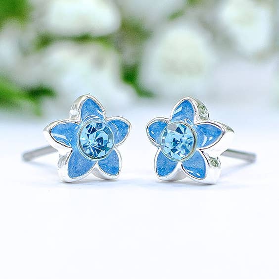 Orecchini a bottone a forma di fiore in cristallo zaffiro per la vendita all'ingrosso da parte di EarSense Earrings