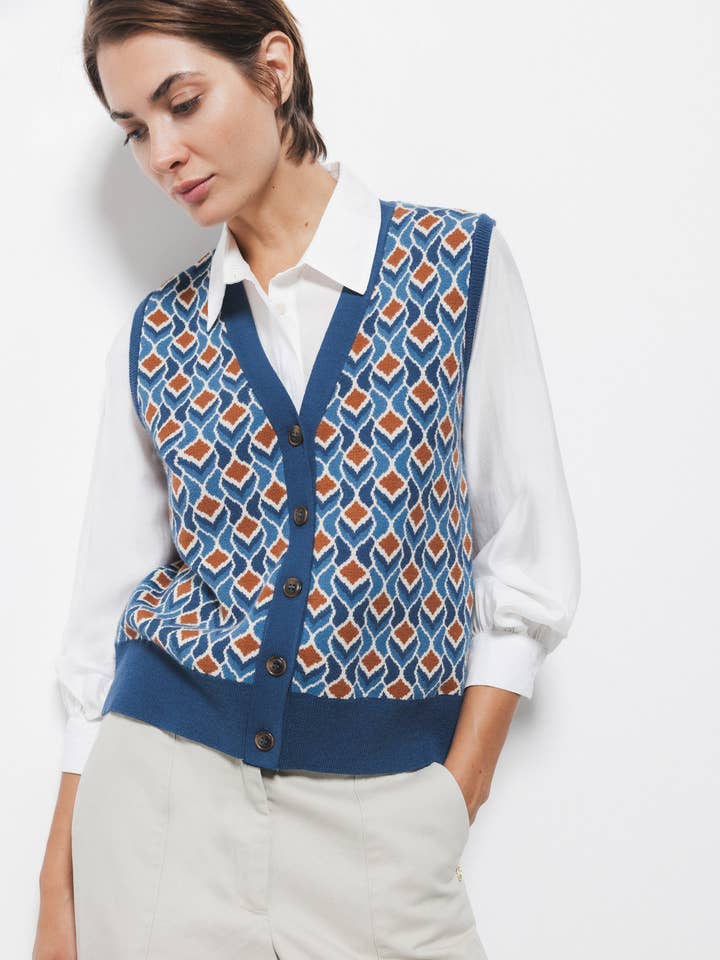 Stickad väst med geometriskt mönster (438668-50) för wholesale av Lanidor