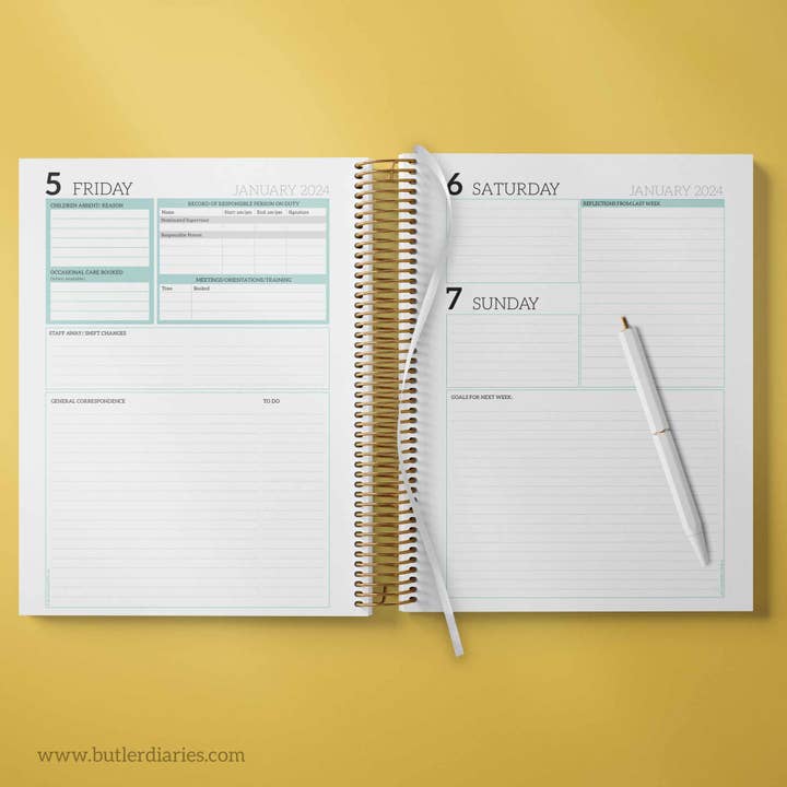 Butler Diaries - Wholesale Planner - 2024 Childcare Centre Diary - Hard Cover Spiral Bound2