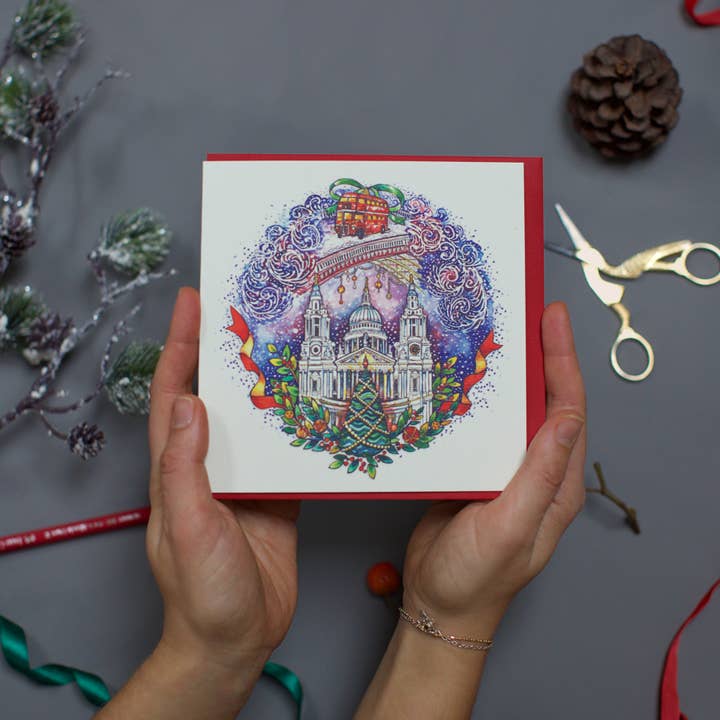 St Paul's Cathedral Christmas card. Christmas in London card for wholesale by Wind On Paper