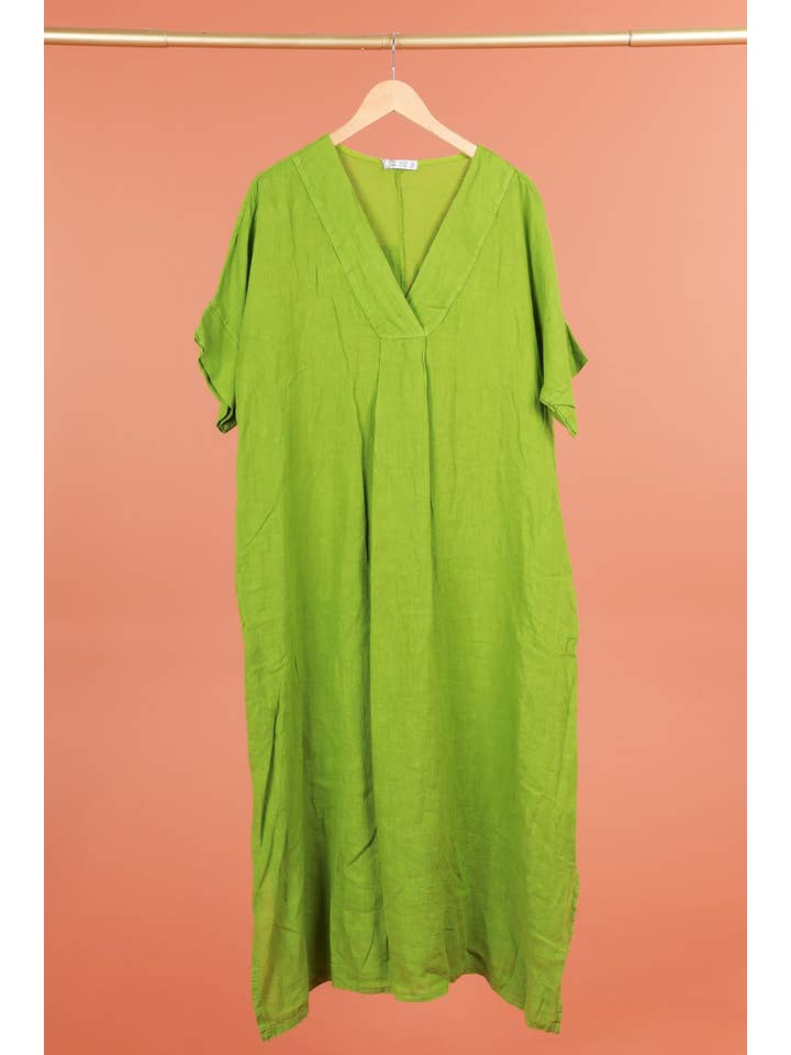 la maison des fibres naturelles - Wholesale Dress - Women's - Long dress v-neck 62733 100% linen62